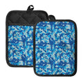 Blue Digital Camo Pattern Print Pot Holders With Pocket