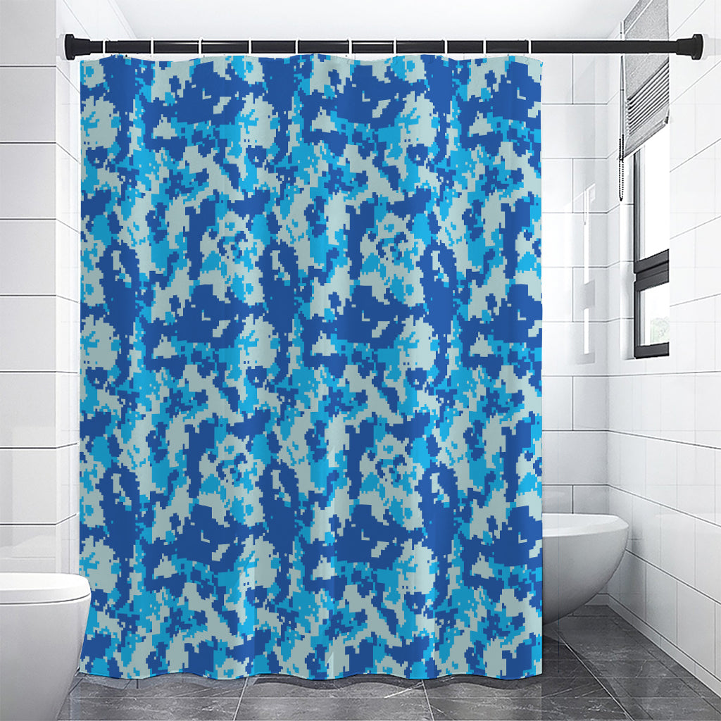 Blue Digital Camo Pattern Print Premium Shower Curtain