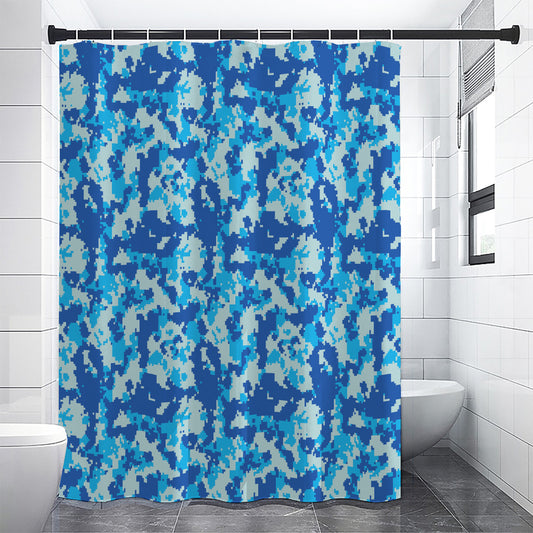 Blue Digital Camo Pattern Print Premium Shower Curtain