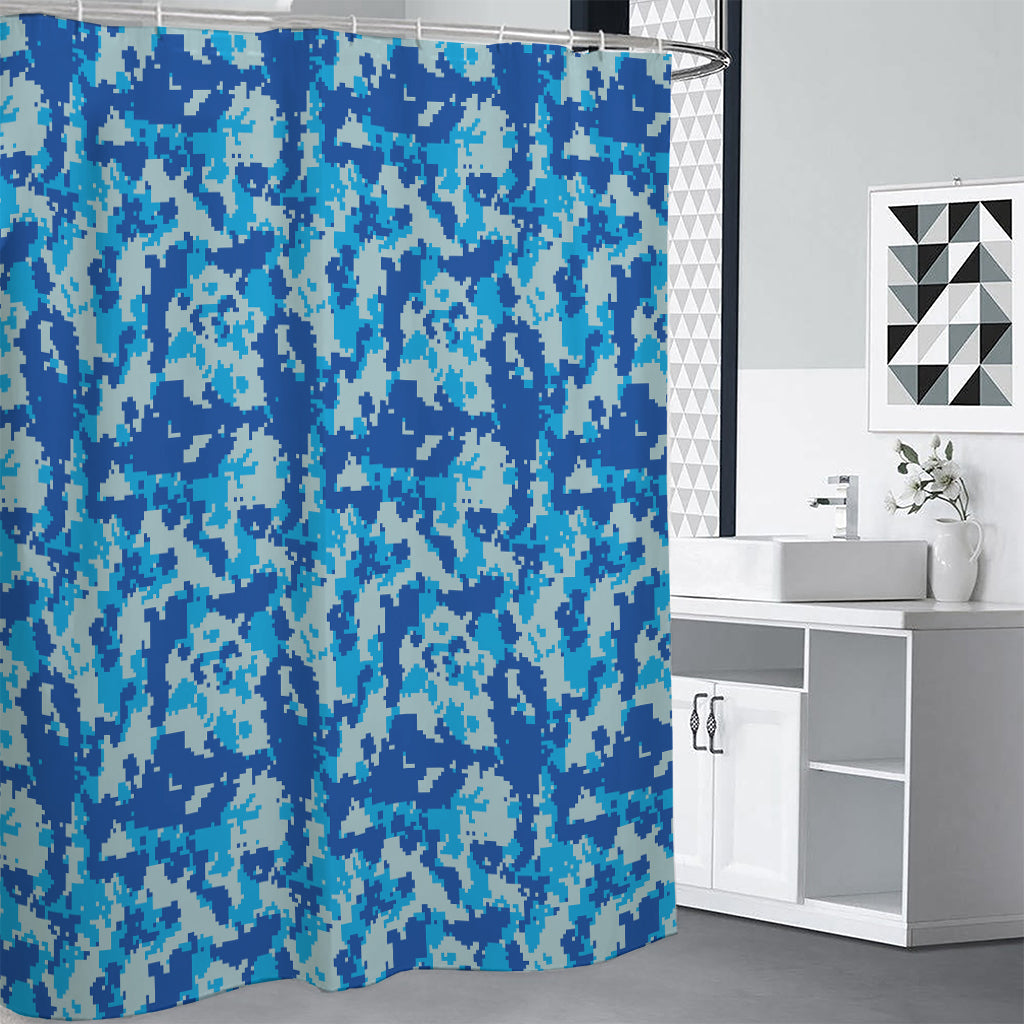 Blue Digital Camo Pattern Print Premium Shower Curtain