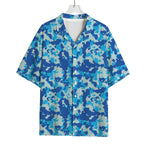 Blue Digital Camo Pattern Print Rayon Hawaiian Shirt