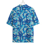 Blue Digital Camo Pattern Print Rayon Hawaiian Shirt