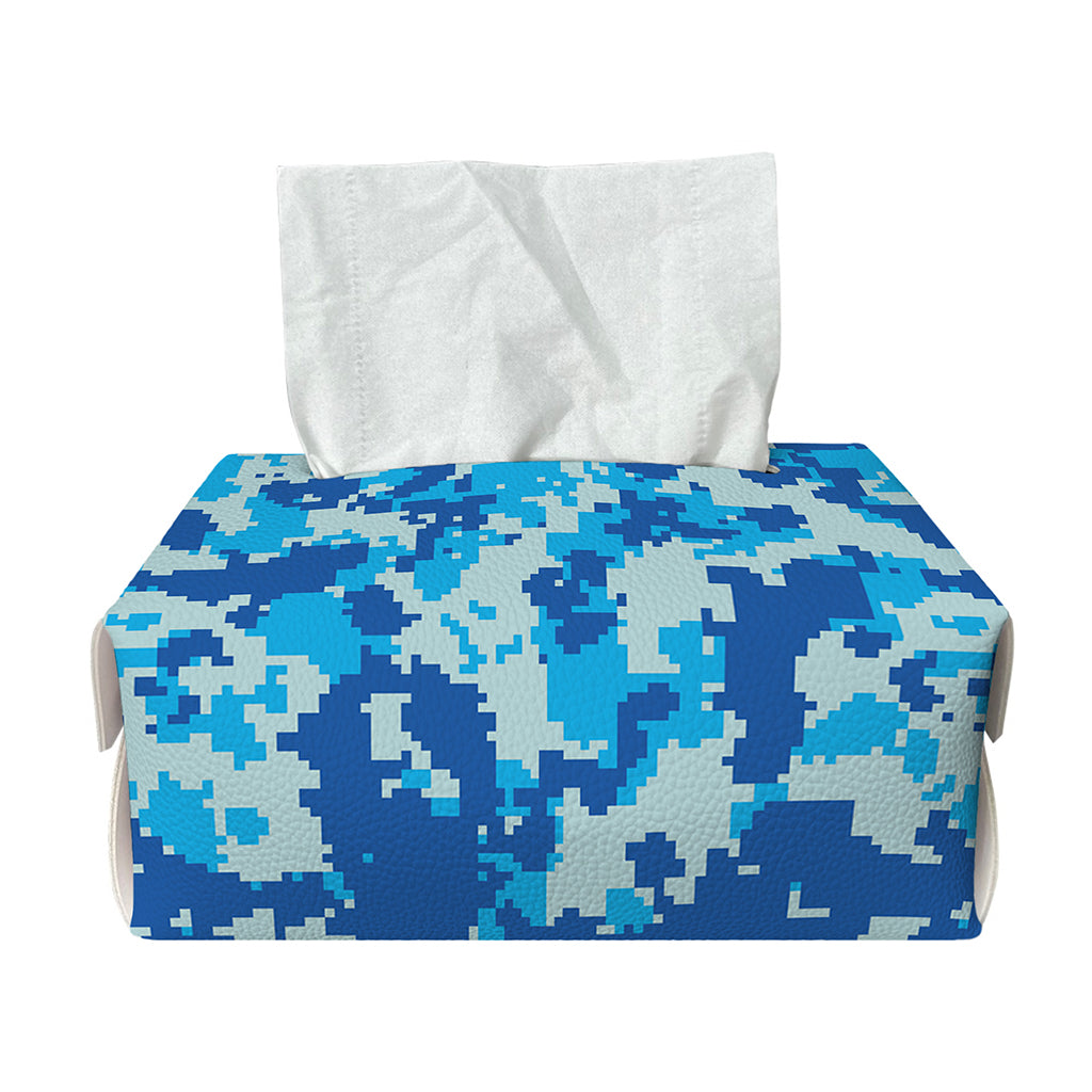 Blue Digital Camo Pattern Print Rectangle Tissue Box Cover