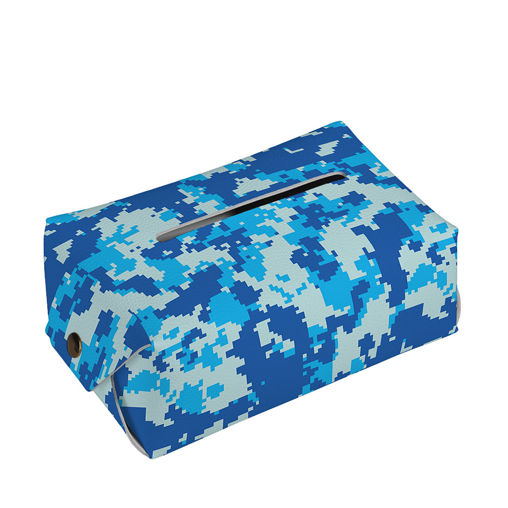 Blue Digital Camo Pattern Print Rectangle Tissue Box Cover