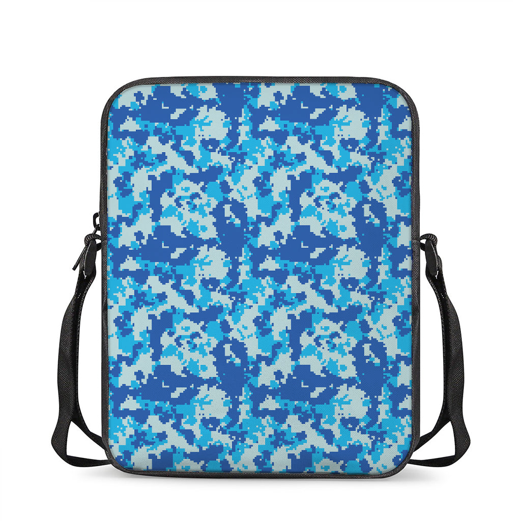 Blue Digital Camo Pattern Print Rectangular Crossbody Bag