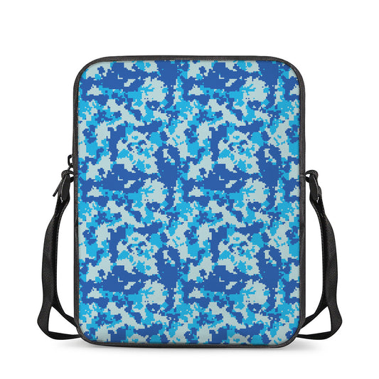 Blue Digital Camo Pattern Print Rectangular Crossbody Bag