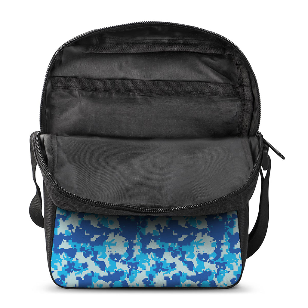 Blue Digital Camo Pattern Print Rectangular Crossbody Bag