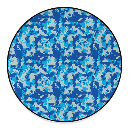 Blue Digital Camo Pattern Print Round Floor Mat