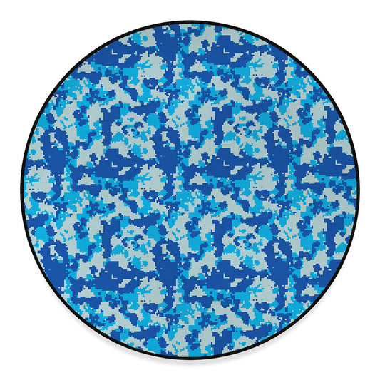 Blue Digital Camo Pattern Print Round Floor Mat