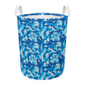 Blue Digital Camo Pattern Print Round Laundry Basket