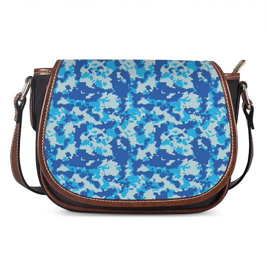 Blue Digital Camo Pattern Print Saddle Bag