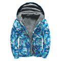 Blue Digital Camo Pattern Print Sherpa Lined Zip Up Hoodie