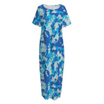 Blue Digital Camo Pattern Print Short Sleeve Long Nightdress