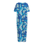 Blue Digital Camo Pattern Print Short Sleeve Long Nightdress