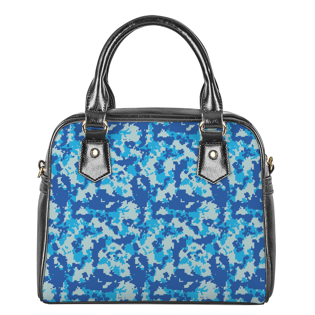 Blue Digital Camo Pattern Print Shoulder Handbag