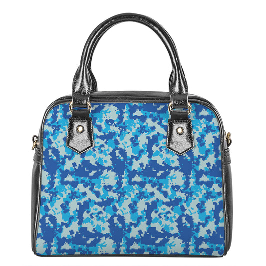 Blue Digital Camo Pattern Print Shoulder Handbag