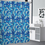 Blue Digital Camo Pattern Print Shower Curtain