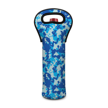 Blue Digital Camo Pattern Print Single Neoprene Wine Tote