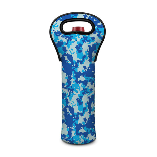 Blue Digital Camo Pattern Print Single Neoprene Wine Tote