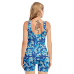 Blue Digital Camo Pattern Print Sleeveless One Piece Swimsuit