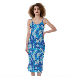 Blue Digital Camo Pattern Print Slim Fit Midi Cami Dress