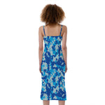 Blue Digital Camo Pattern Print Slim Fit Midi Cami Dress