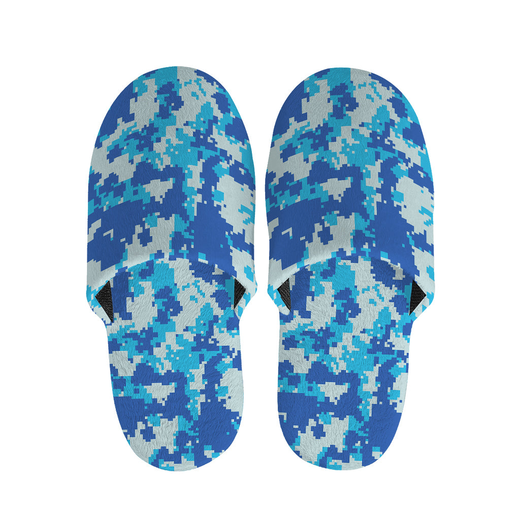 Blue Digital Camo Pattern Print Slippers