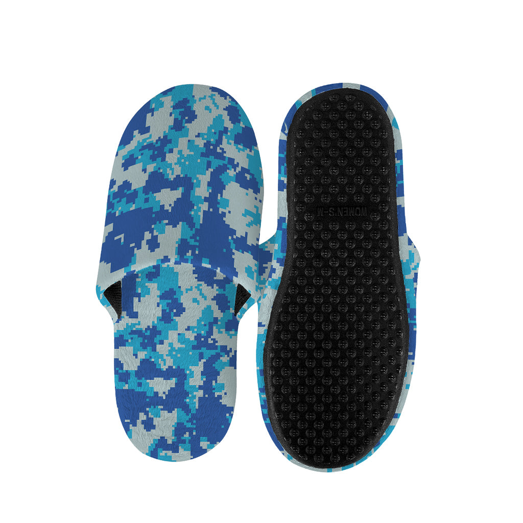 Blue Digital Camo Pattern Print Slippers