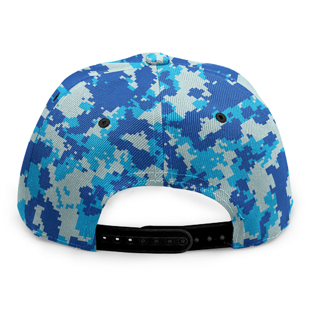 Blue Digital Camo Pattern Print Snapback Cap