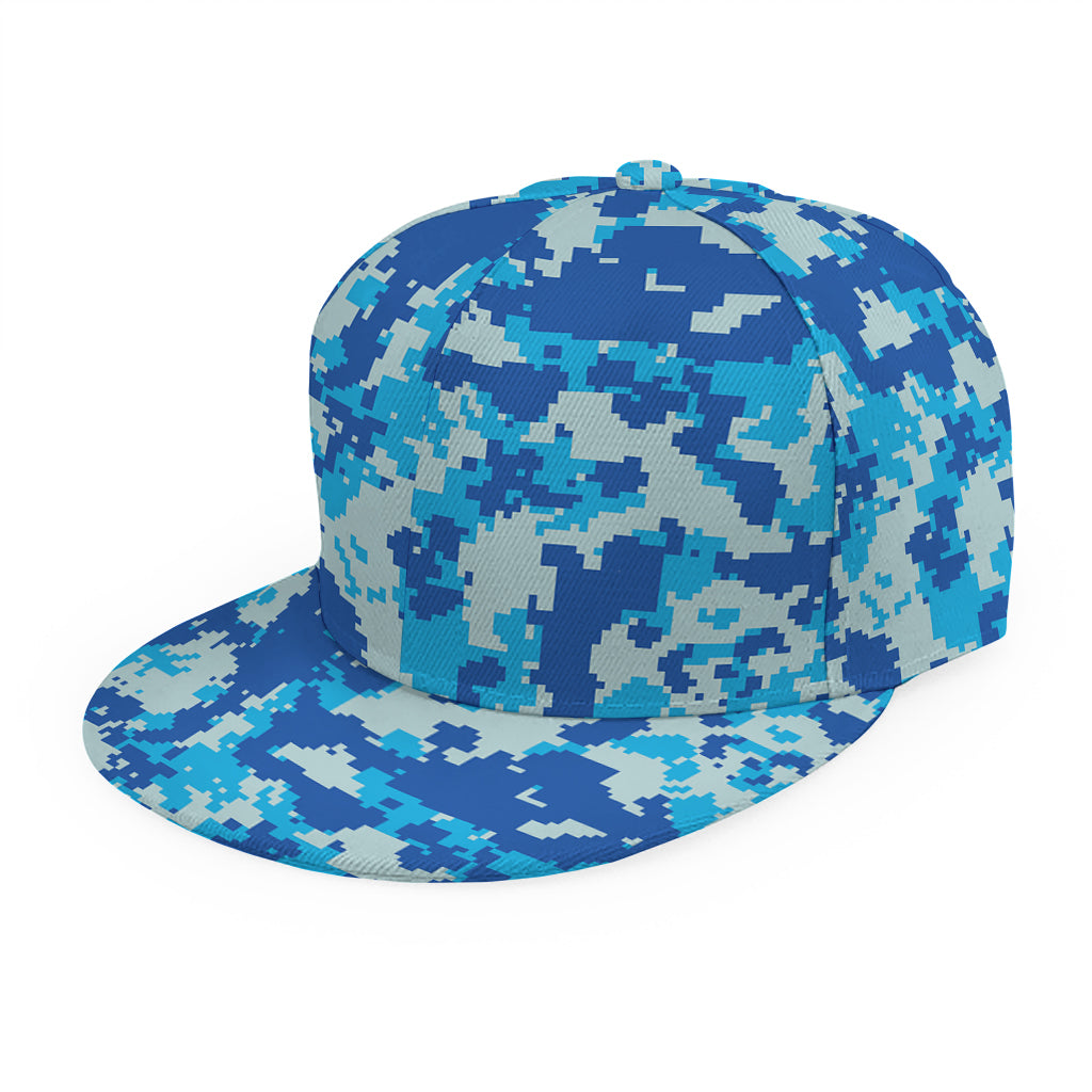 Blue Digital Camo Pattern Print Snapback Cap