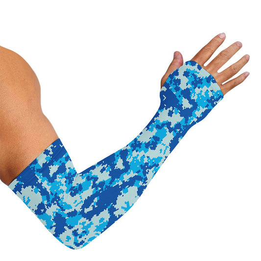 Blue Digital Camo Pattern Print Sun Protection Arm Sleeves