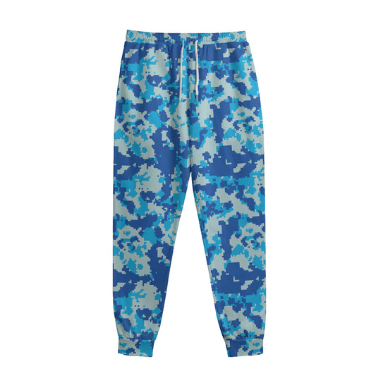 Blue Digital Camo Pattern Print Sweatpants