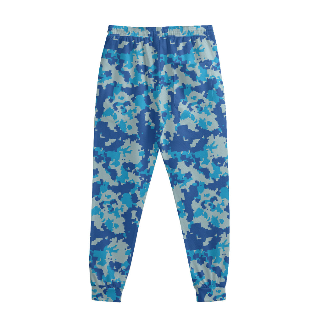 Blue Digital Camo Pattern Print Sweatpants