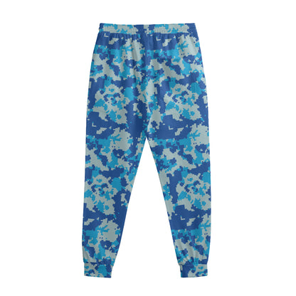 Blue Digital Camo Pattern Print Sweatpants
