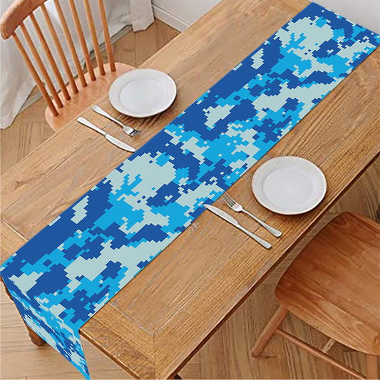 Blue Digital Camo Pattern Print Table Runner