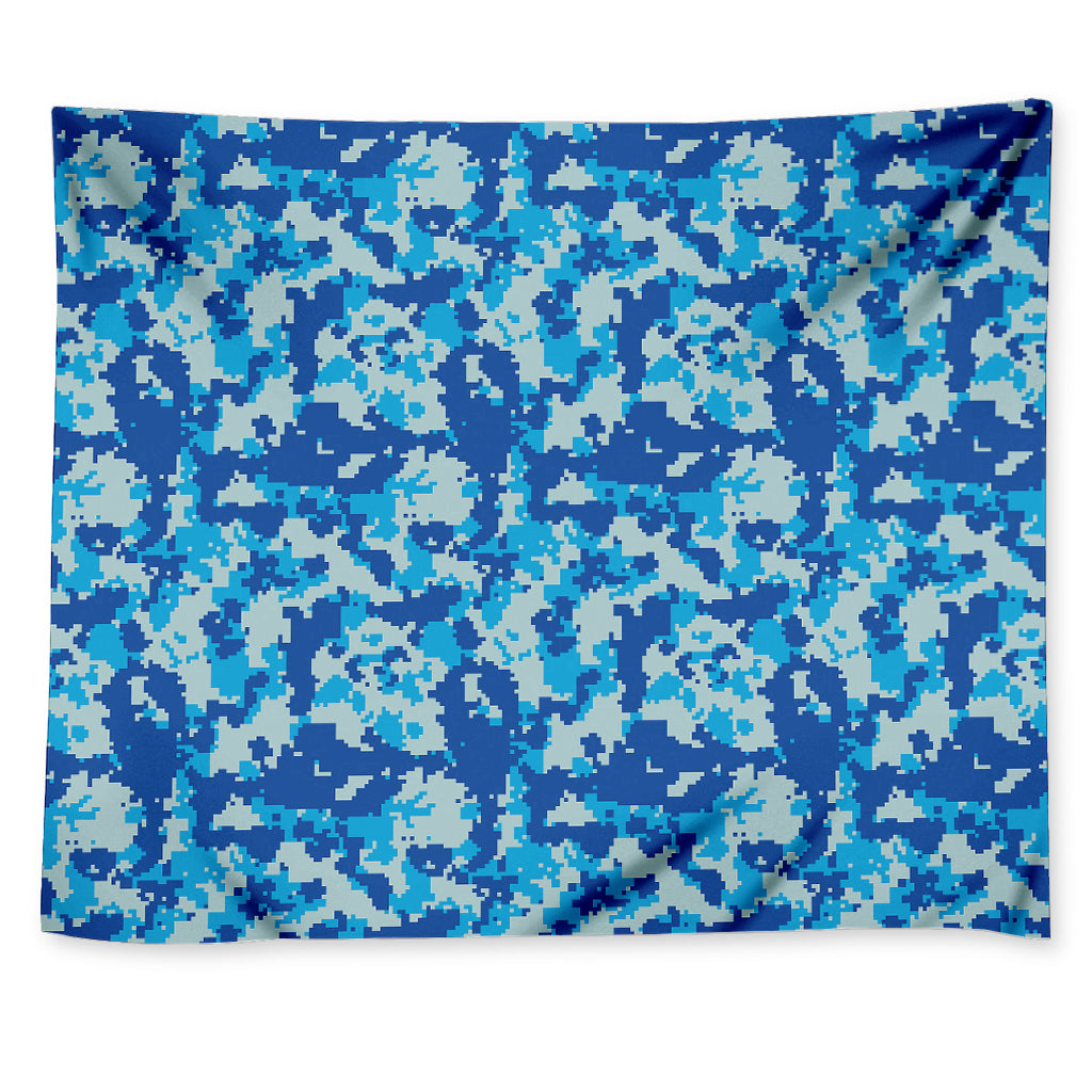 Blue Digital Camo Pattern Print Tapestry