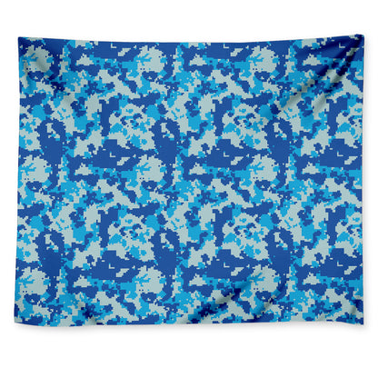 Blue Digital Camo Pattern Print Tapestry