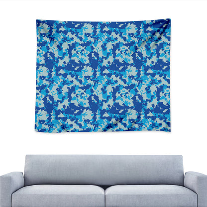 Blue Digital Camo Pattern Print Tapestry