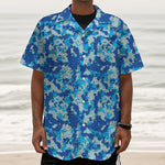 Blue Digital Camo Pattern Print Textured Short Sleeve Shirt