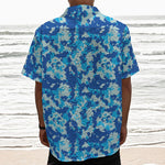 Blue Digital Camo Pattern Print Textured Short Sleeve Shirt