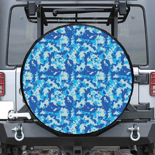 Blue Digital Camo Pattern Print Tire Cover