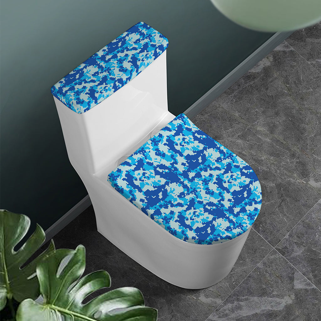 Blue Digital Camo Pattern Print Toilet Lid And Tank Cover Set