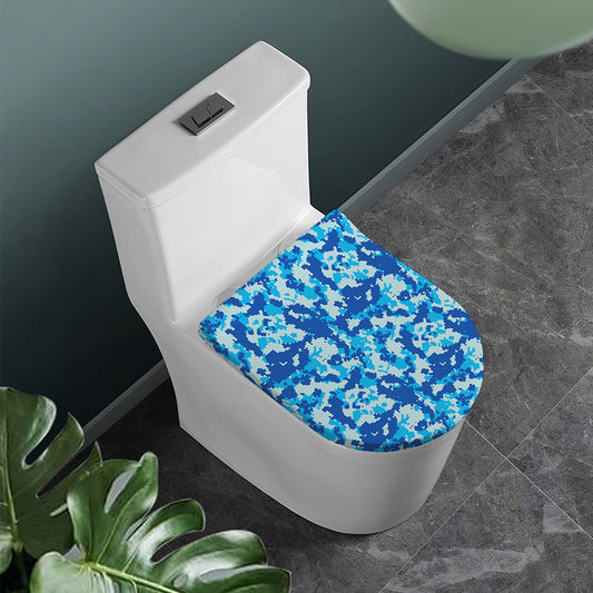 Blue Digital Camo Pattern Print Toilet Lid Cover