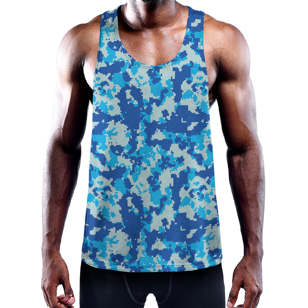 Blue Digital Camo Pattern Print Training Tank Top
