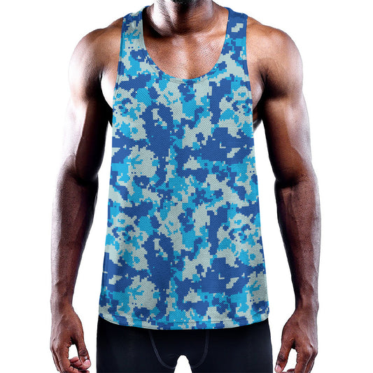 Blue Digital Camo Pattern Print Training Tank Top