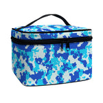 Blue Digital Camo Pattern Print Travel Makeup Bag