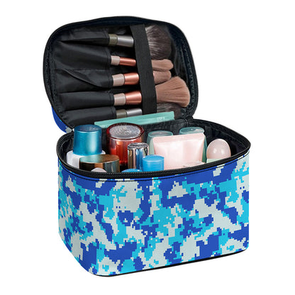 Blue Digital Camo Pattern Print Travel Makeup Bag