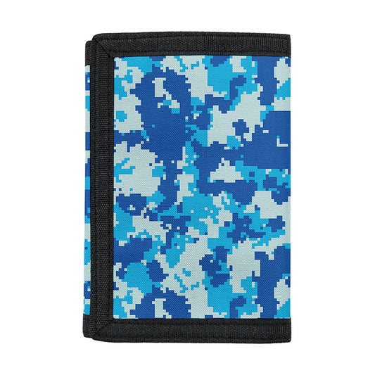 Blue Digital Camo Pattern Print Trifold Wallet