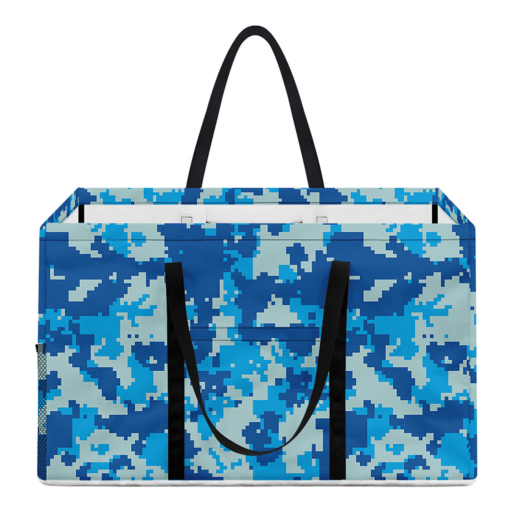 Blue Digital Camo Pattern Print Utility Tote Bag