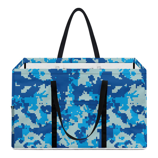 Blue Digital Camo Pattern Print Utility Tote Bag